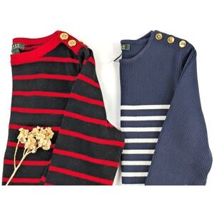 LOT 2🤩Lauren Ralph Lauren LRL Women L Sweaters Gold Crest Metallic QuietLuxury